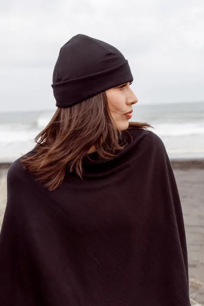 100% MERINO BEANIE UNISEX CUFFED/SLOUCH BLACK