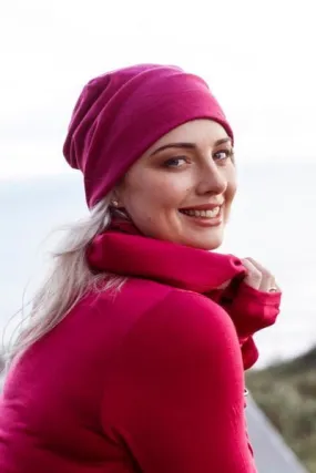 100% MERINO BEANIE UNISEX CUFFED/SLOUCH RASPBERRY