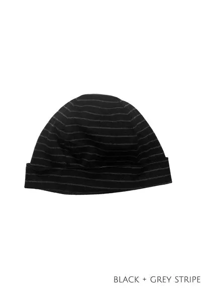 100% MERINO BEANIE UNISEX CUFFED/SLOUCH STRIPE BLACK/GREY