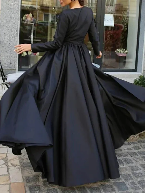 A-Line Ball Gown Sweep/Brush Train Dress Long Sleeve Evening Dresses with Slit Elegant