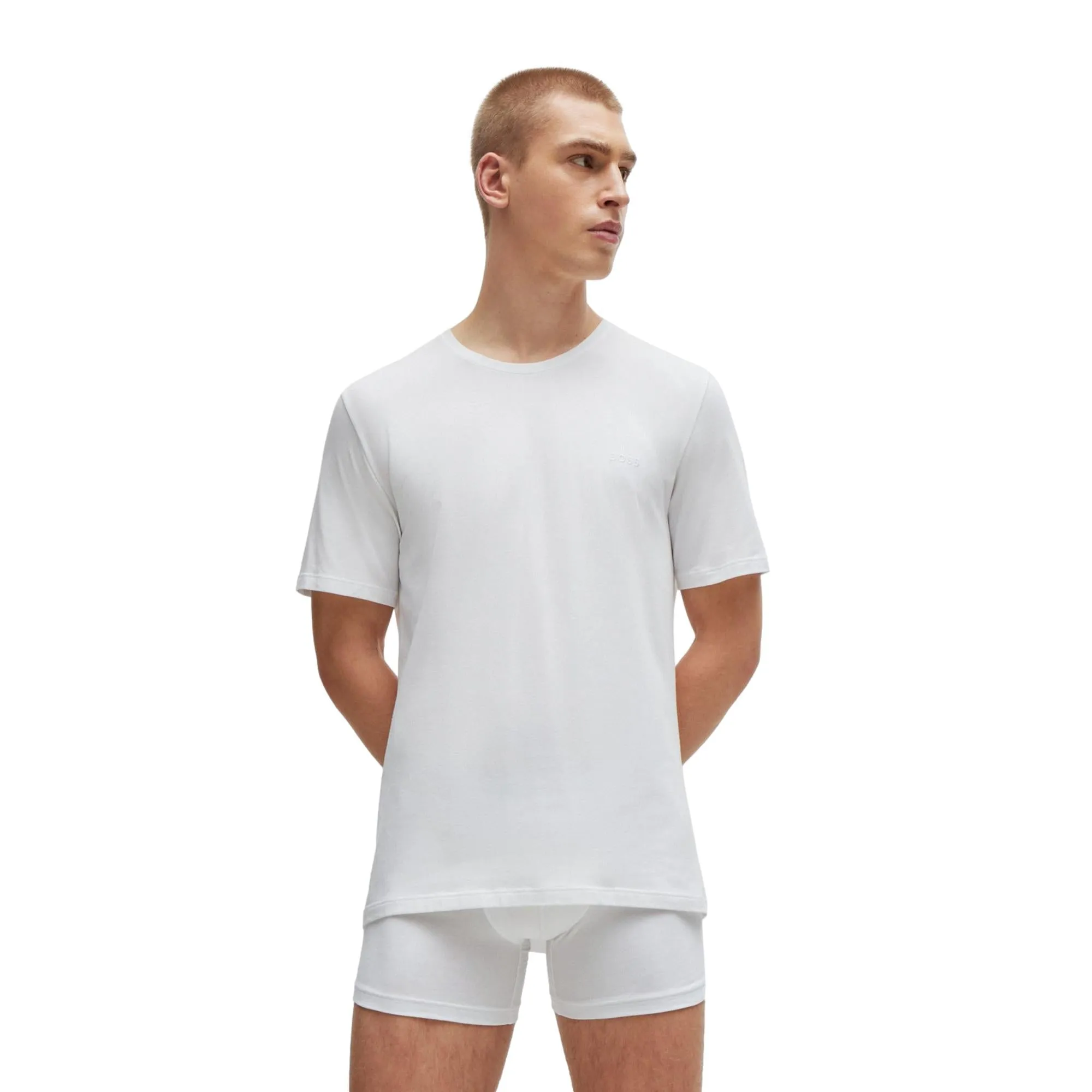 BOSS Men Mix & Match Stretch-Cotton Regular Fit T-Shirt With Logo Detail - White