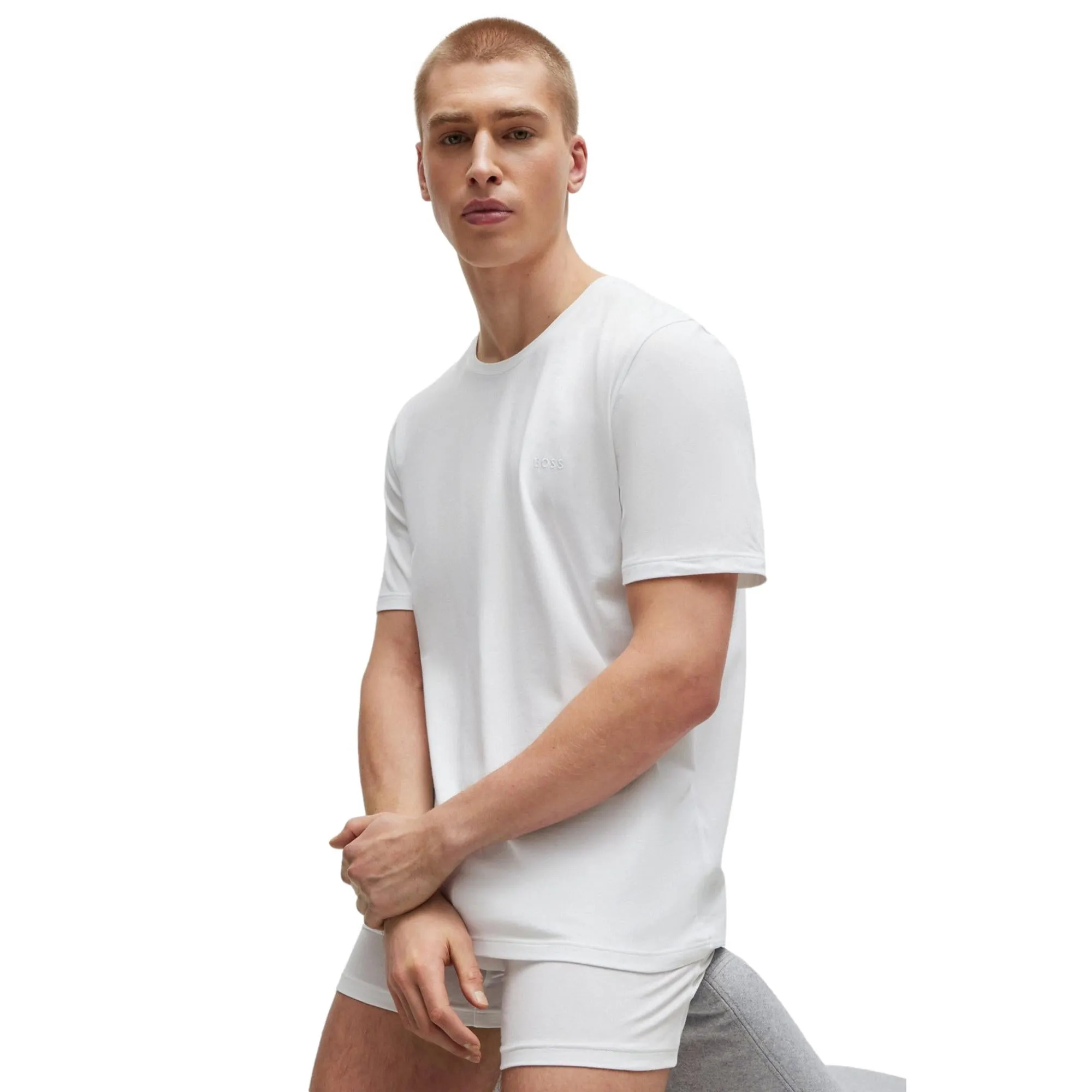 BOSS Men Mix & Match Stretch-Cotton Regular Fit T-Shirt With Logo Detail - White