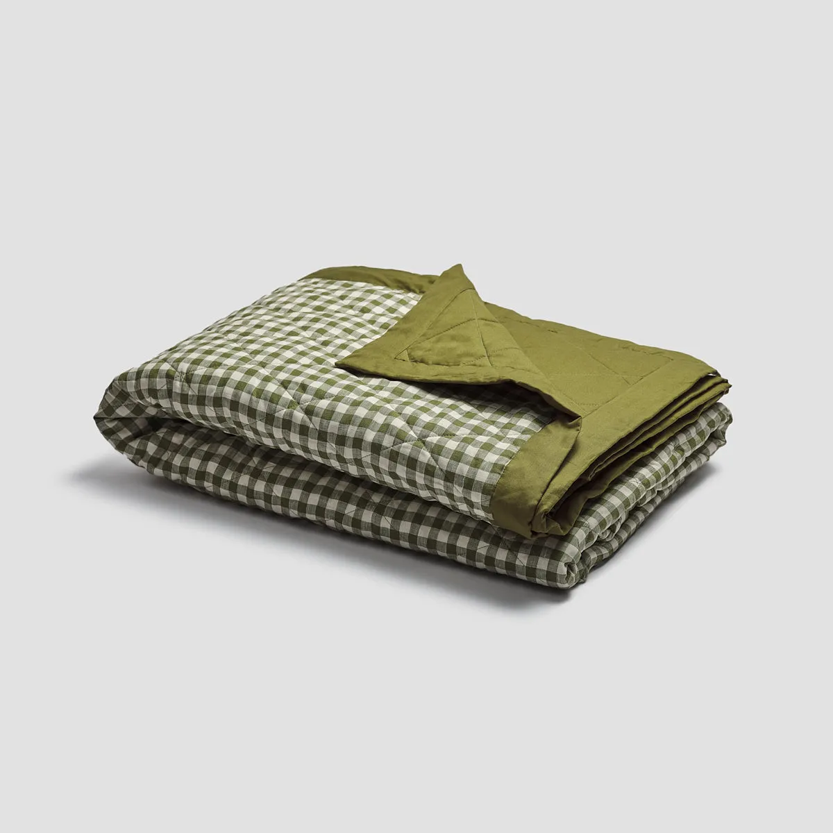 Botanical Green Gingham Linen Quilt
