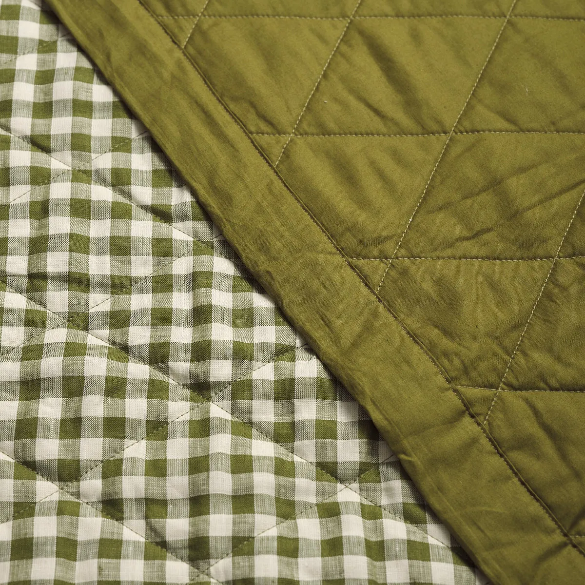 Botanical Green Gingham Linen Quilt