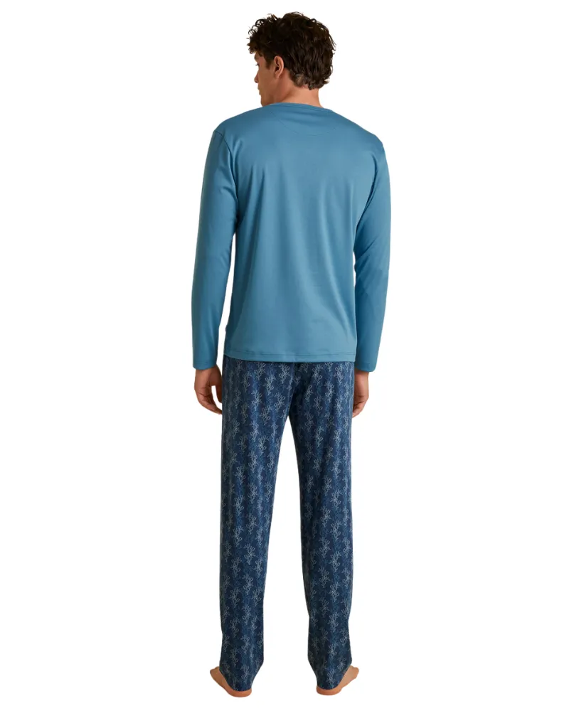 Calida Niagara Blue Relax Choice Men's 100% Supima Cotton Pajamas