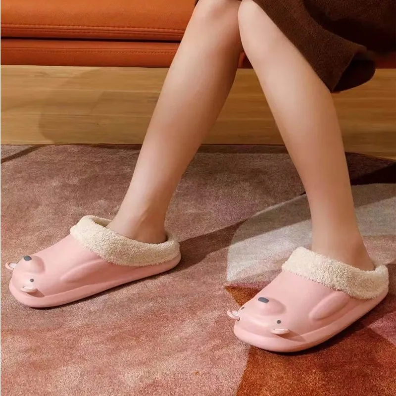 Cuzcare Women Cute Bear Winter Fur Slippers Family Home Slides