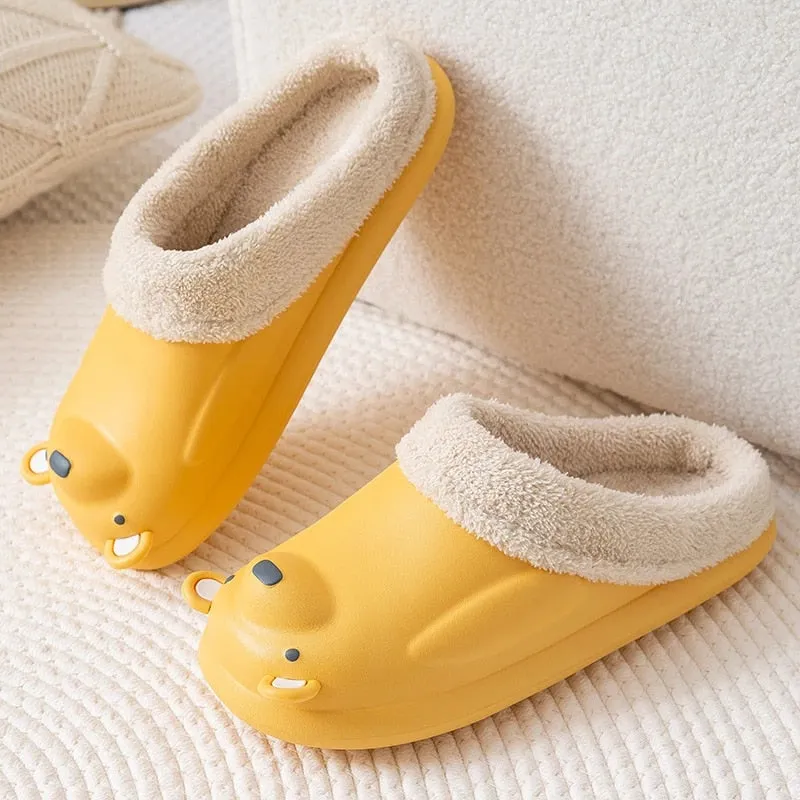 Cuzcare Women Cute Bear Winter Fur Slippers Family Home Slides