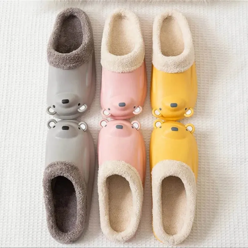 Cuzcare Women Cute Bear Winter Fur Slippers Family Home Slides