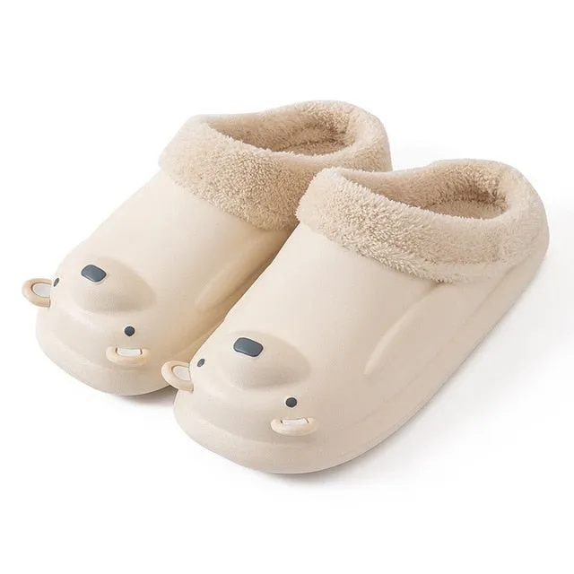 Cuzcare Women Cute Bear Winter Fur Slippers Family Home Slides