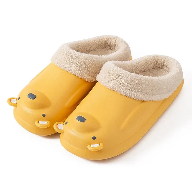 Cuzcare Women Cute Bear Winter Fur Slippers Family Home Slides