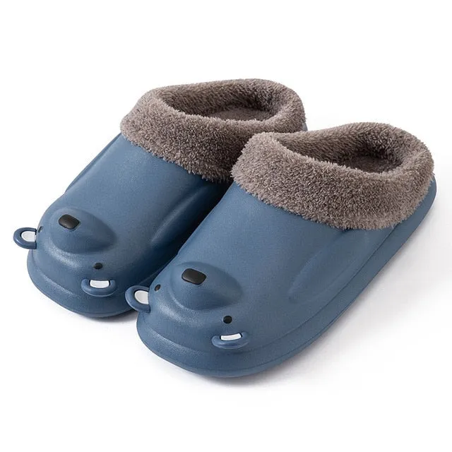 Cuzcare Women Cute Bear Winter Fur Slippers Family Home Slides