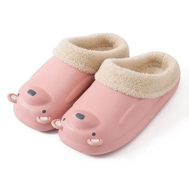 Cuzcare Women Cute Bear Winter Fur Slippers Family Home Slides