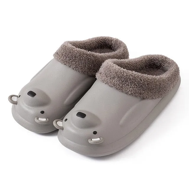 Cuzcare Women Cute Bear Winter Fur Slippers Family Home Slides