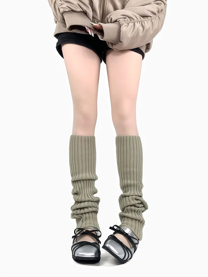 Dark Grey/Off-white/Dark Green Knitted Leg Warmers