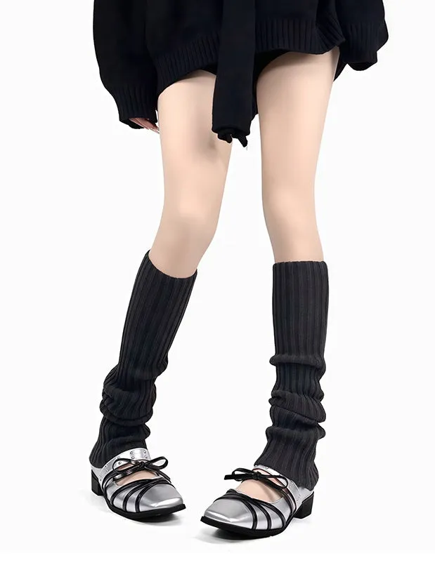 Dark Grey/Off-white/Dark Green Knitted Leg Warmers