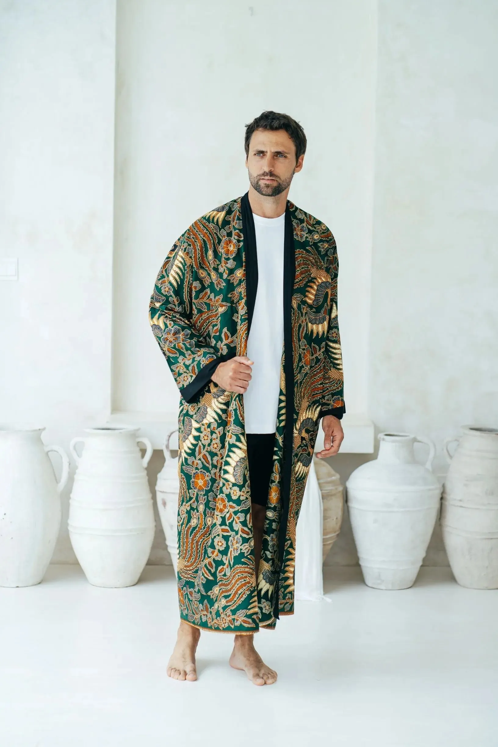 Green Men's Full Length Batik Robe