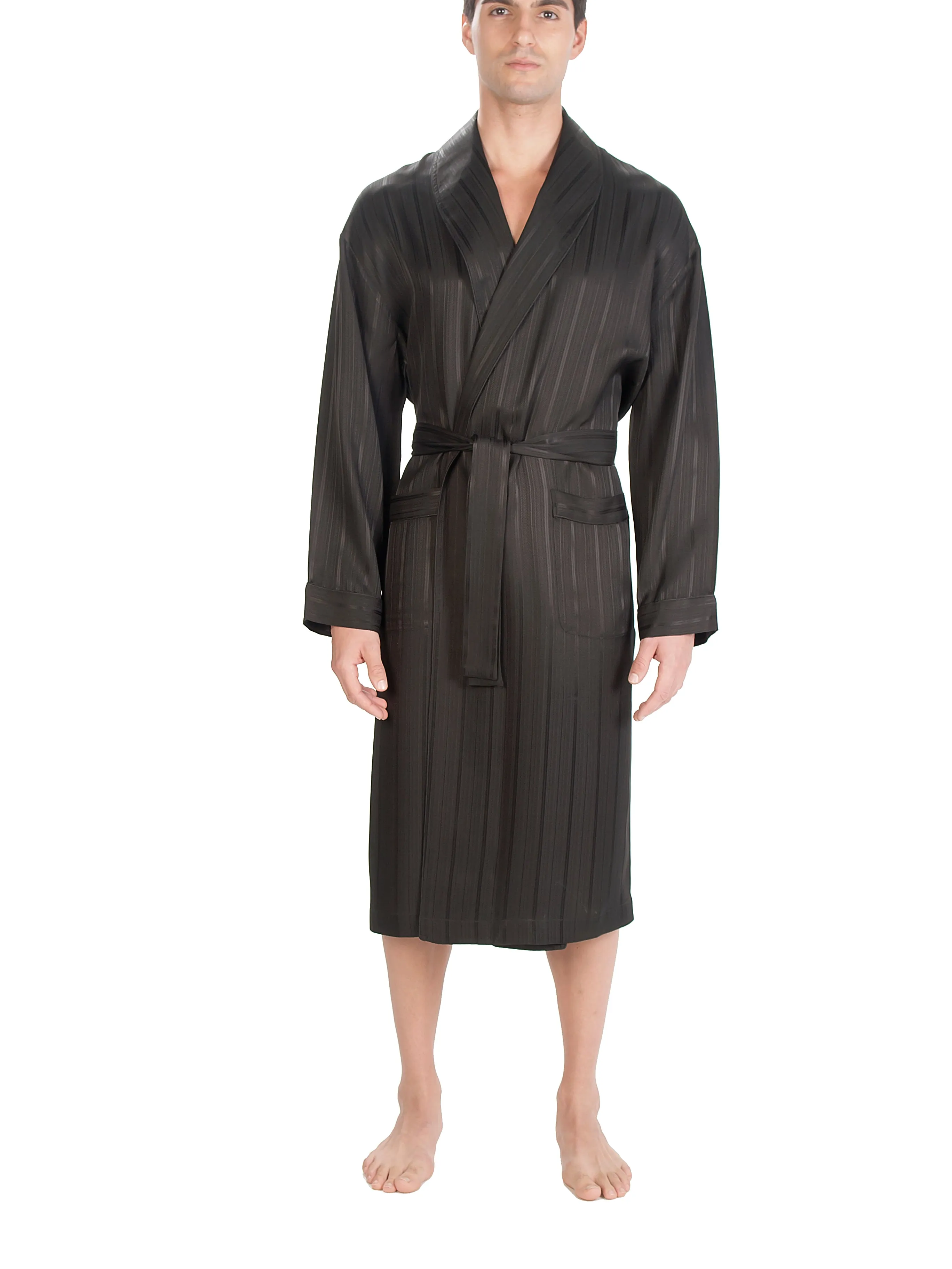 Herringbone Stripe Silk Shawl Robe