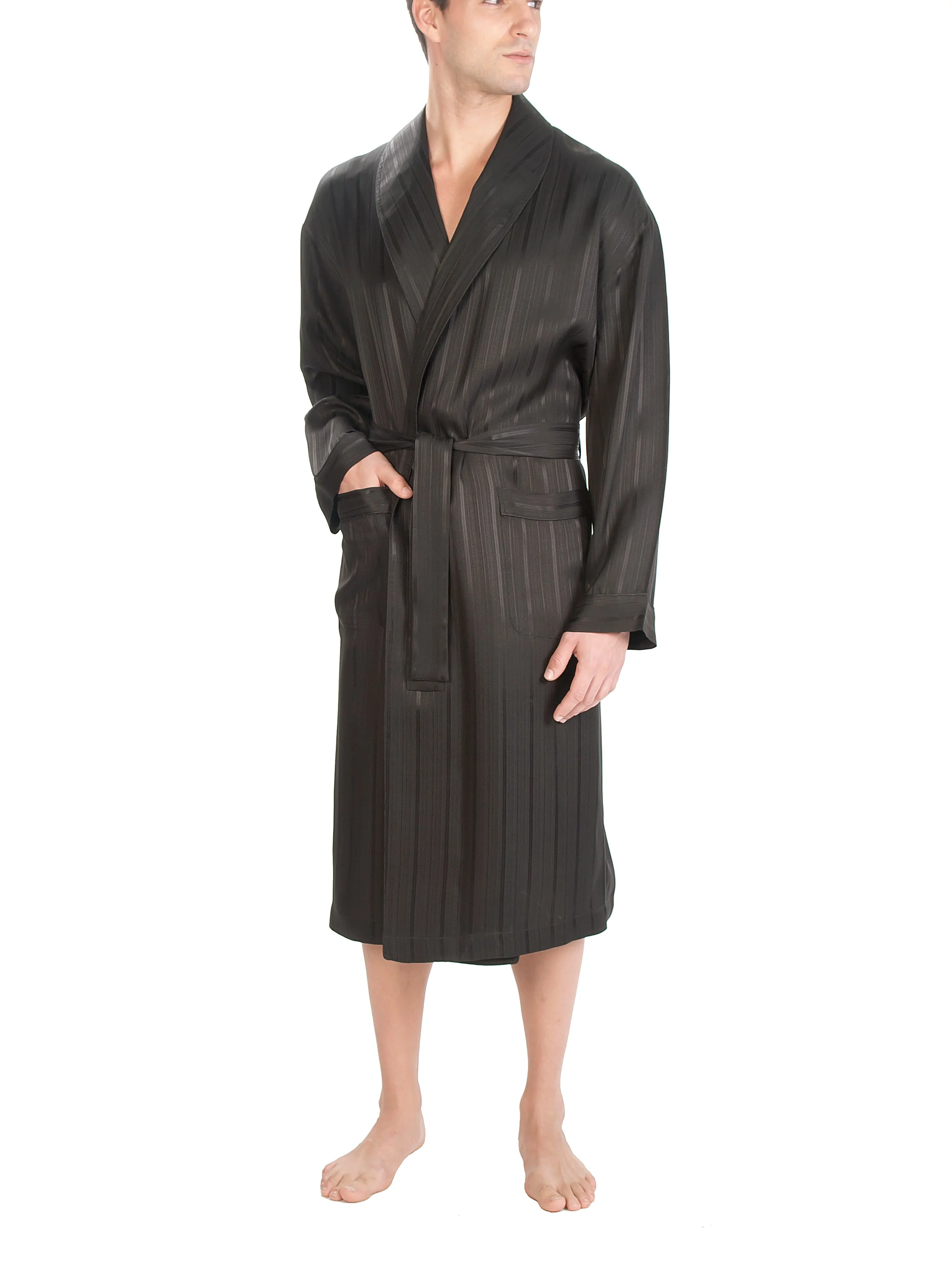 Herringbone Stripe Silk Shawl Robe