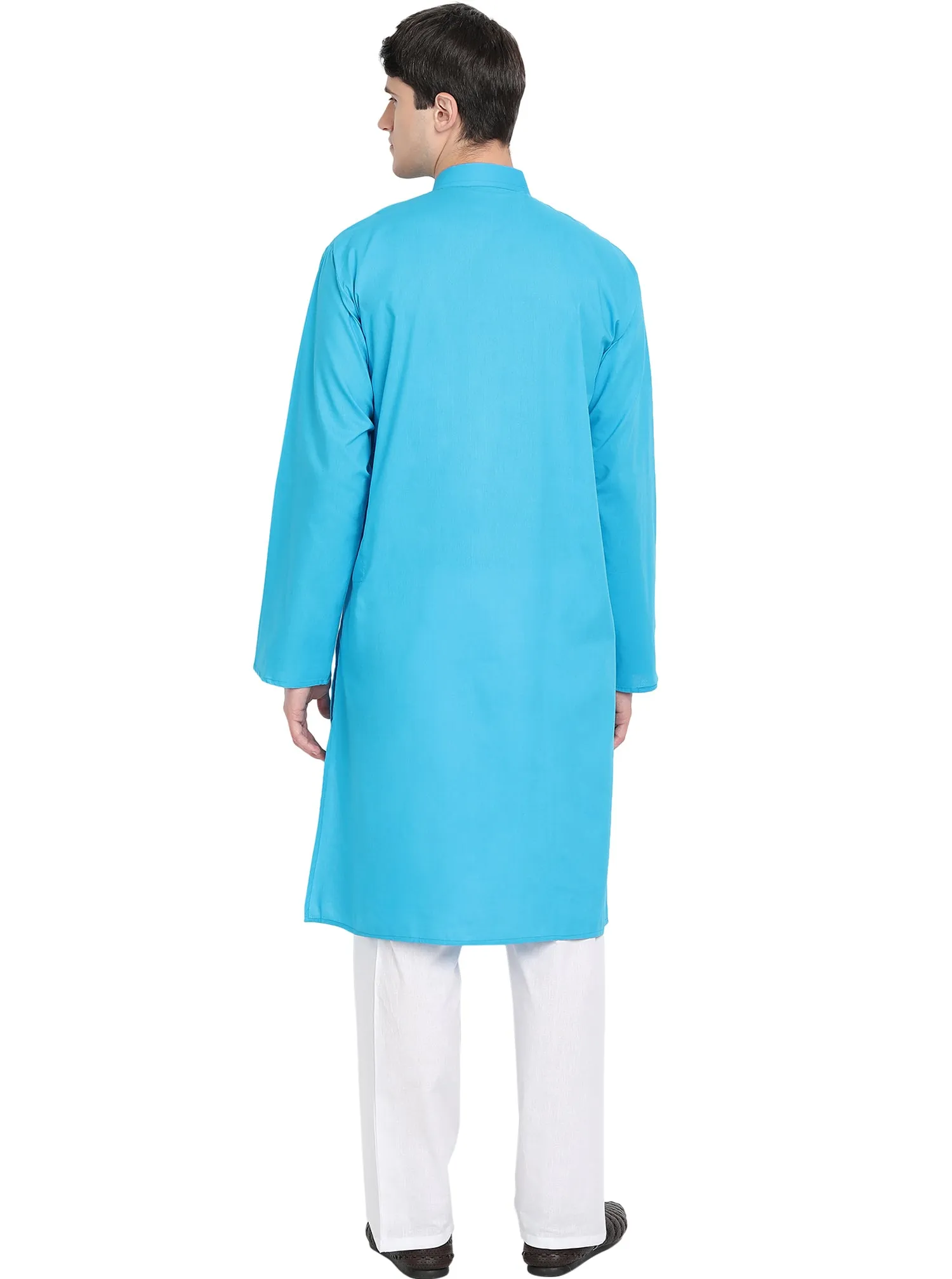 Kurta Pajama Set For Men Embroide Cotton Wedding Party Dress Turquoise