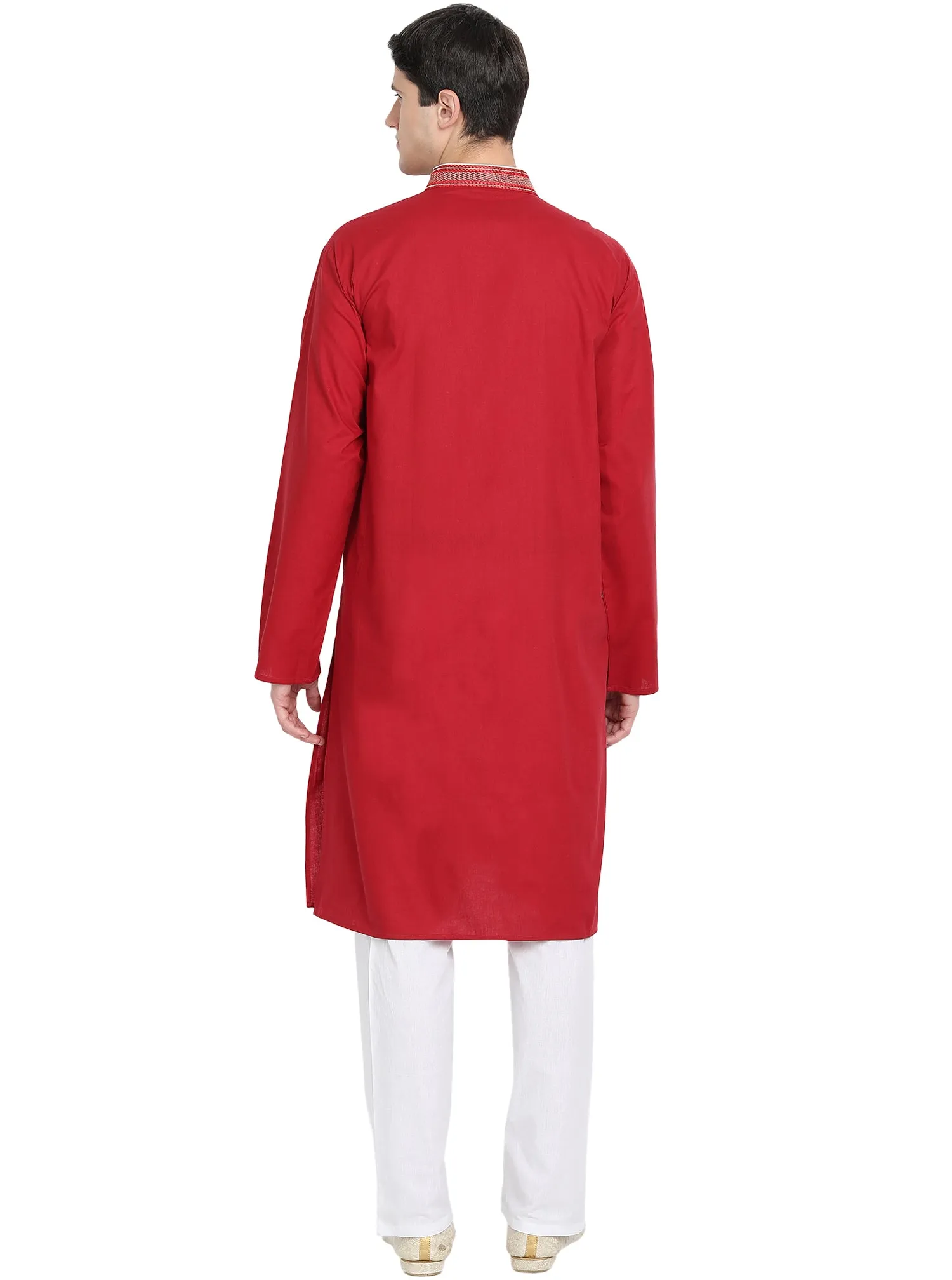 Kurta Pajama Set For Men Long Sleeve Cotton Party Dress Red