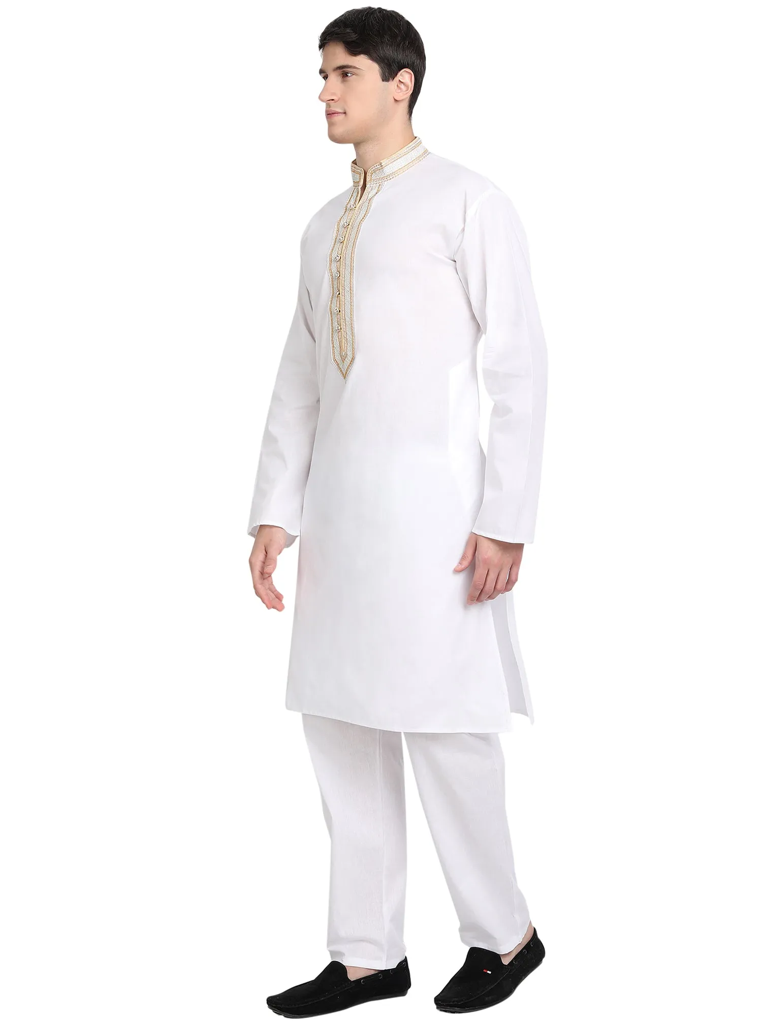 Kurta Pajama Set For Men Long Sleeve Cotton Party Dress White