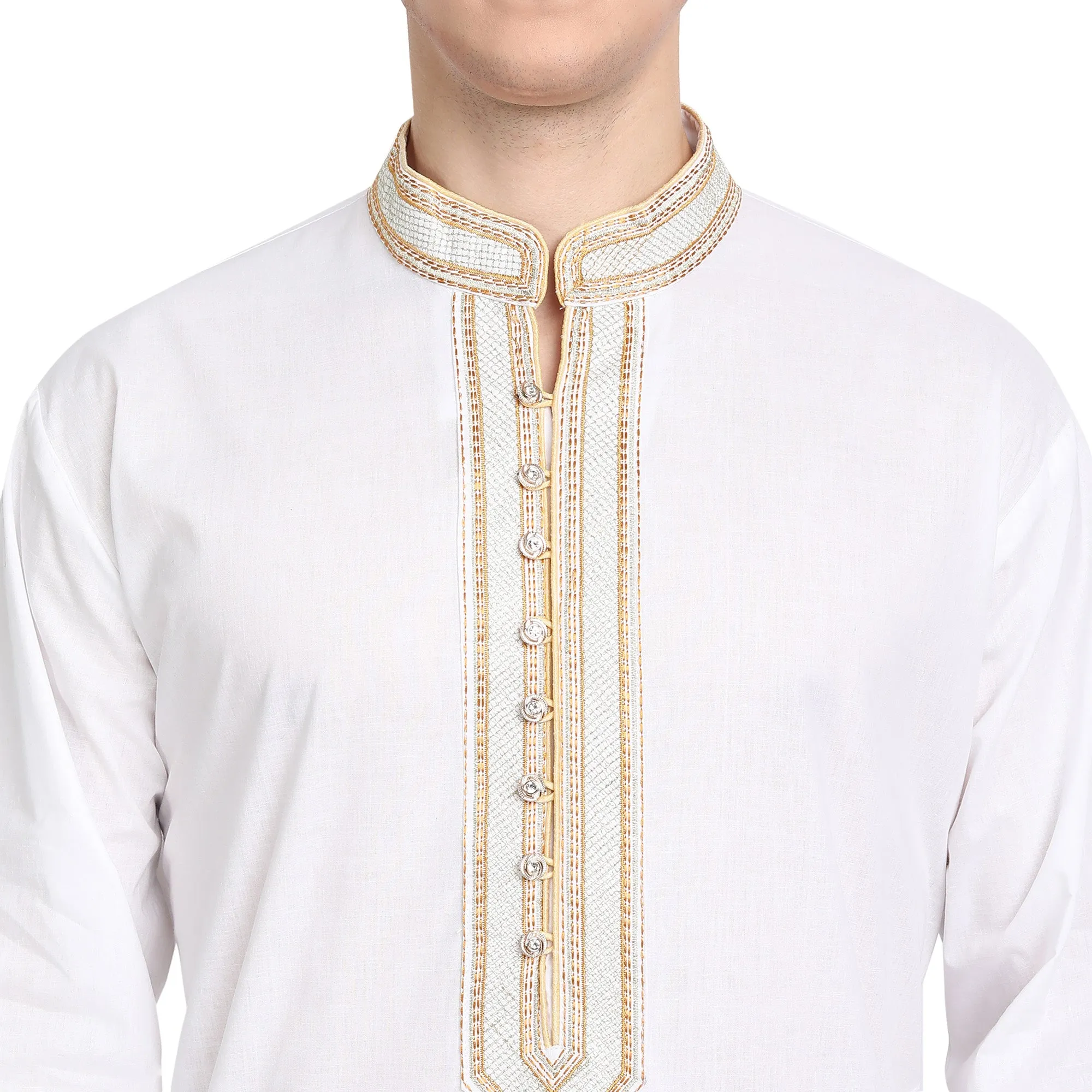 Kurta Pajama Set For Men Long Sleeve Cotton Party Dress White