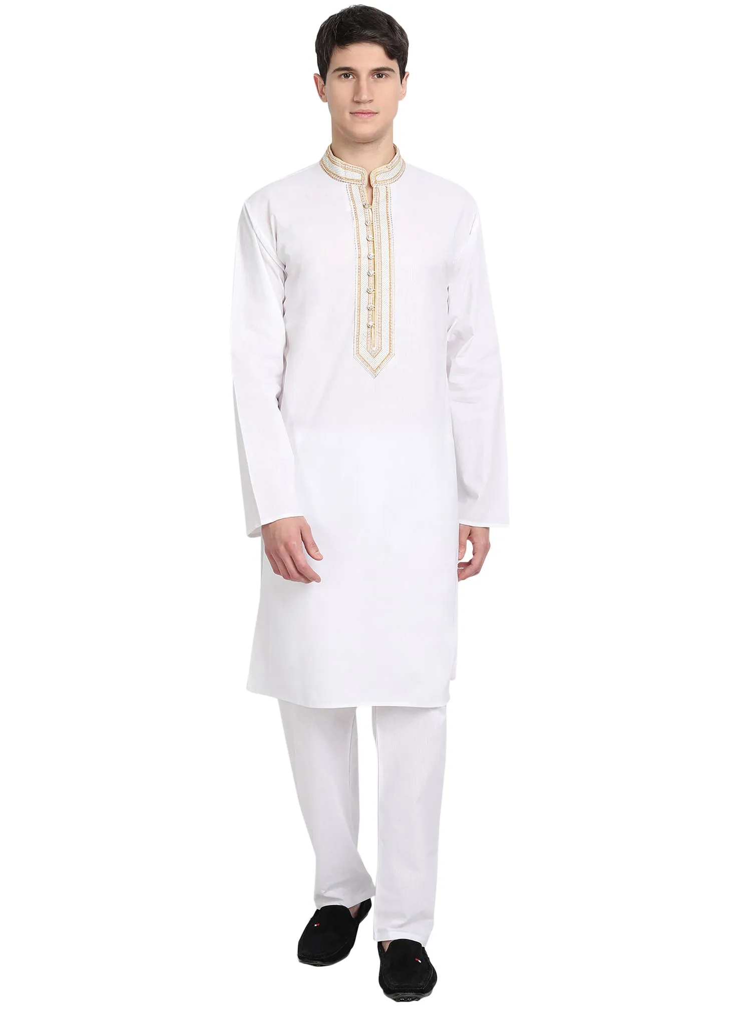 Kurta Pajama Set For Men Long Sleeve Cotton Party Dress White