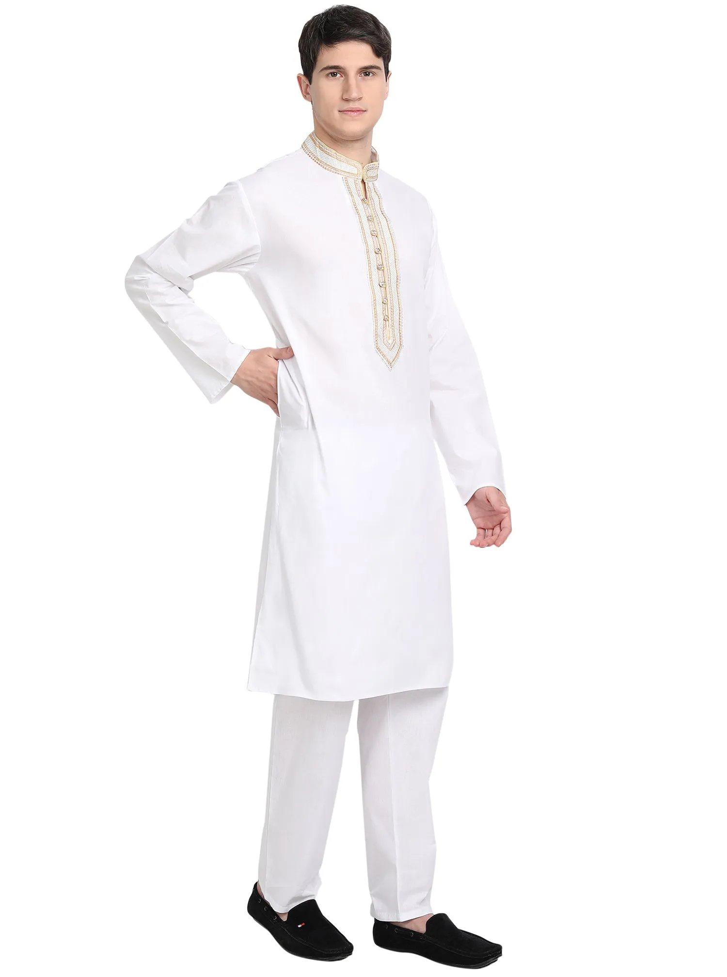Kurta Pajama Set For Men Long Sleeve Cotton Party Dress White