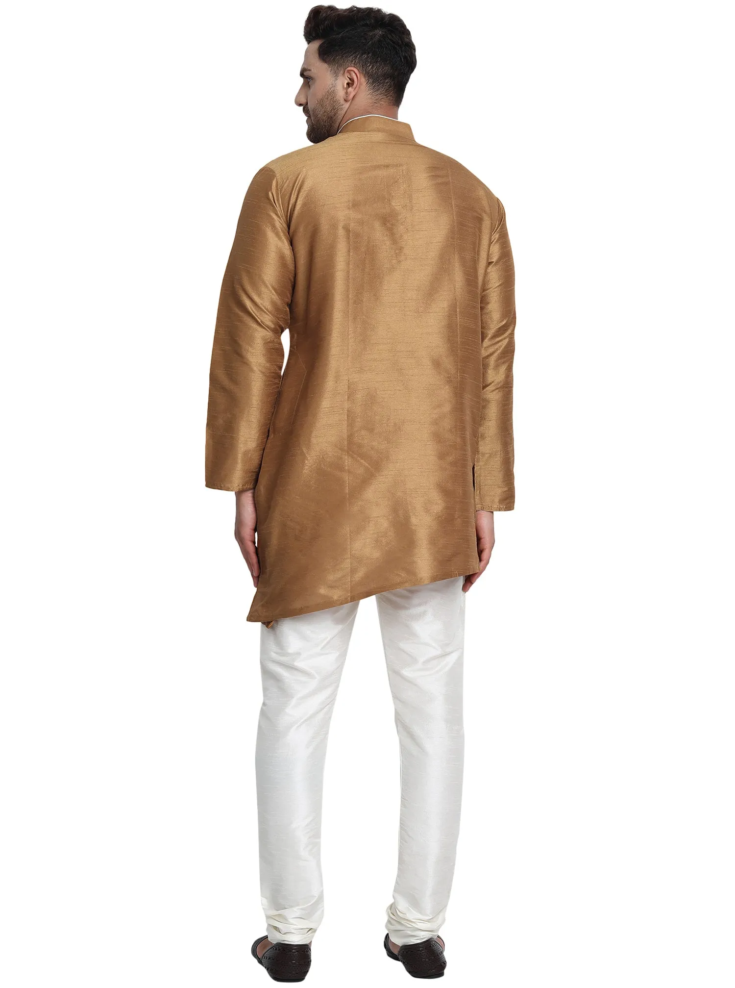 Men Art Silk Cross Cut Ethnic Kurta Pajama Set Traditional Indian Clothing Brown