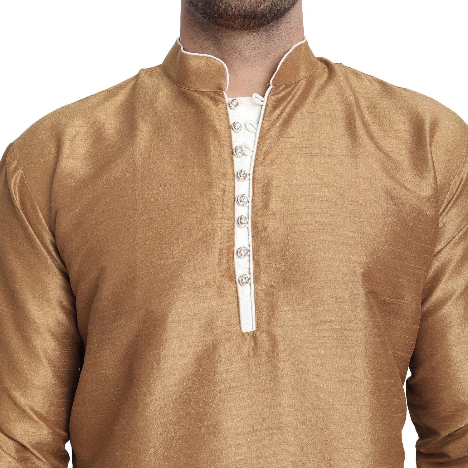 Men Art Silk Cross Cut Ethnic Kurta Pajama Set Traditional Indian Clothing Brown