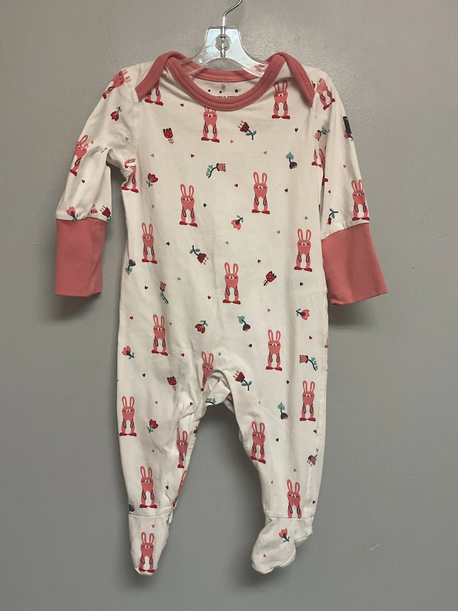 Polarn O. Pyret Size 3M White Bunnies Cotton Infant Girls Pajamas