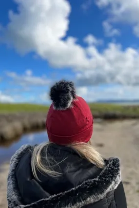 POM POM DETACHABLE FOR 100% MERINO BEANIE BLACK & GREY