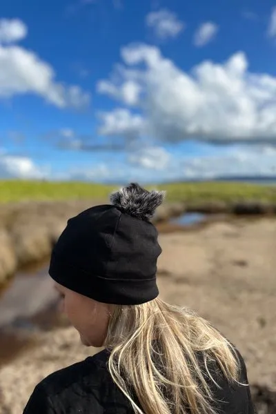 POM POM DETACHABLE FOR 100% MERINO BEANIE BLACK & GREY