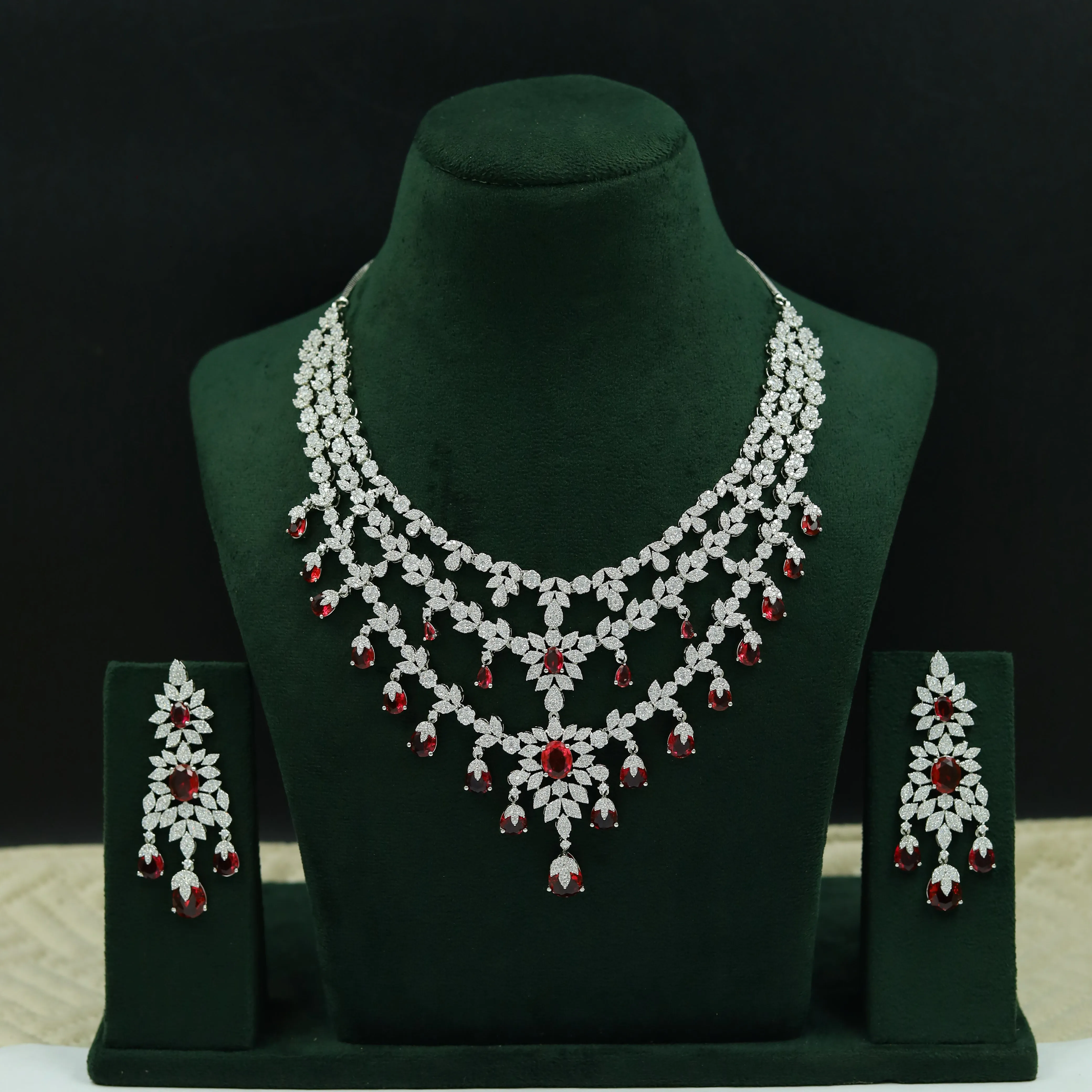 Round Neck Zircon/AD Necklace Set 12945-31