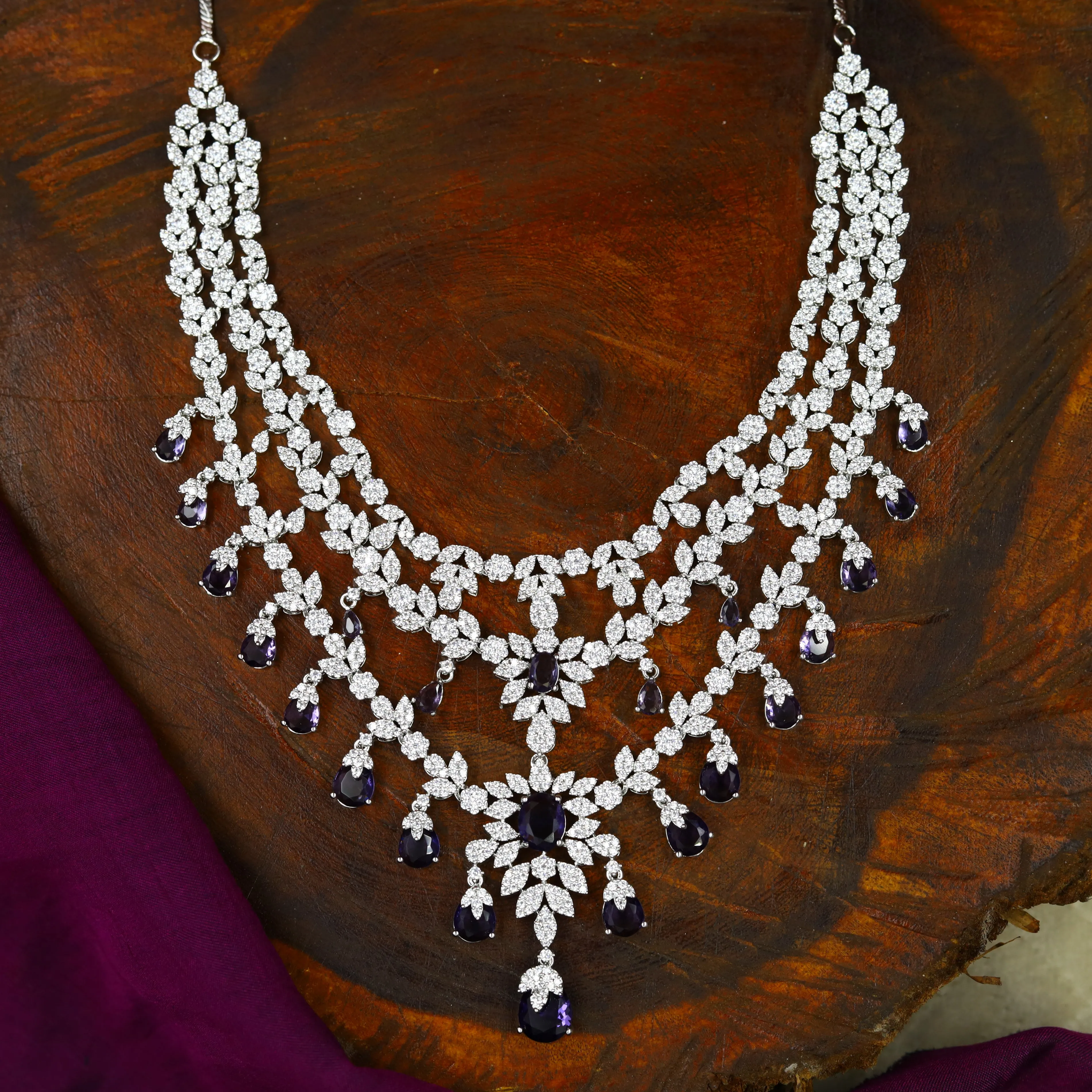 Round Neck Zircon/AD Necklace Set 12945-31