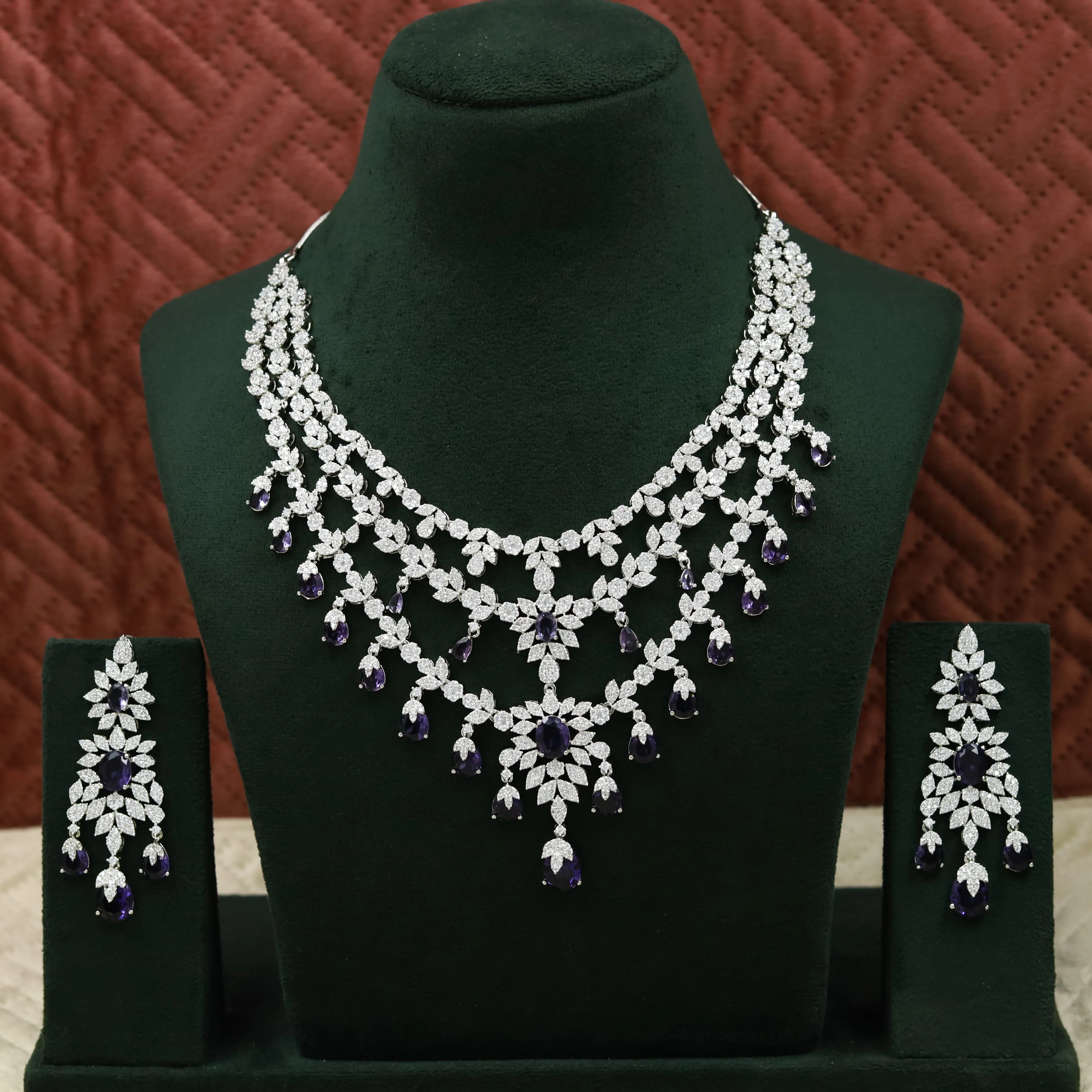 Round Neck Zircon/AD Necklace Set 12945-31