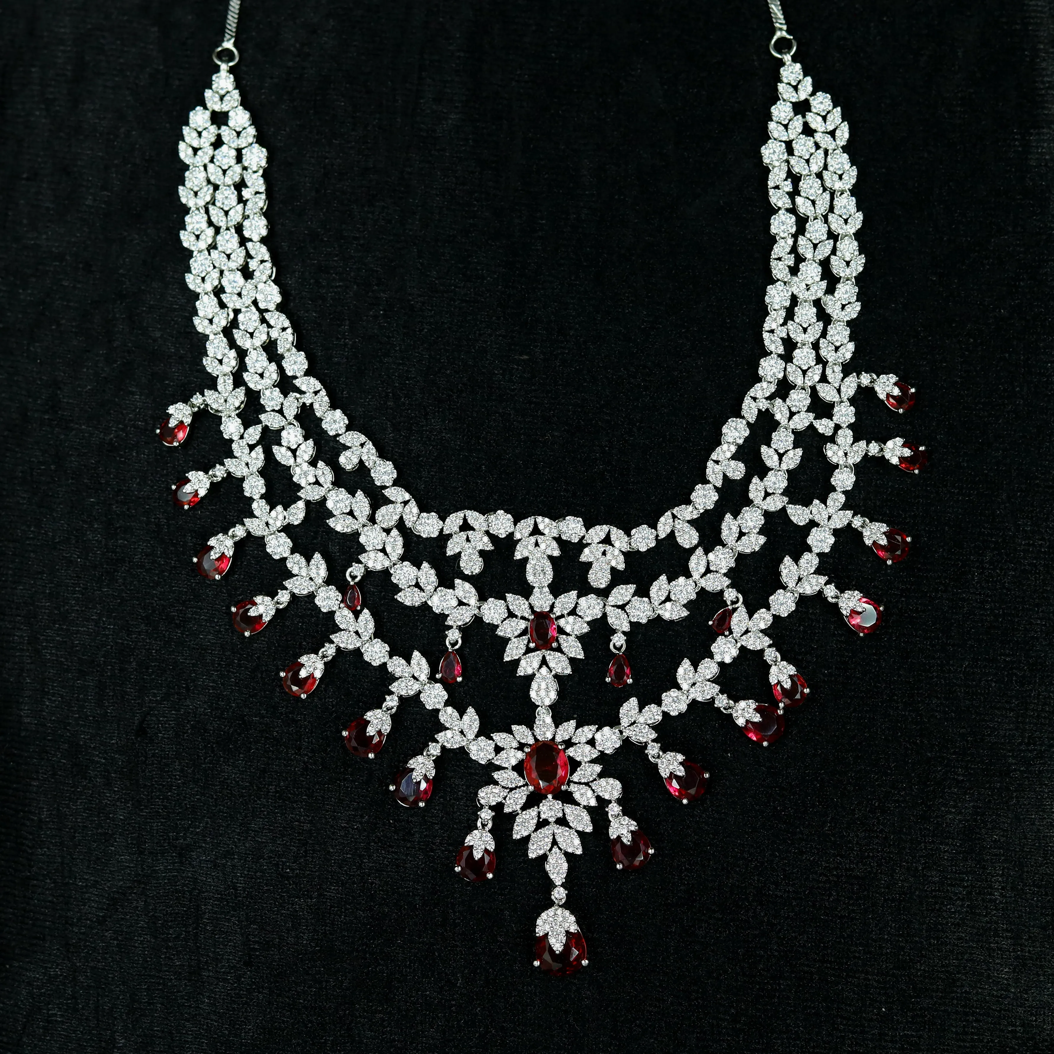 Round Neck Zircon/AD Necklace Set 12945-31
