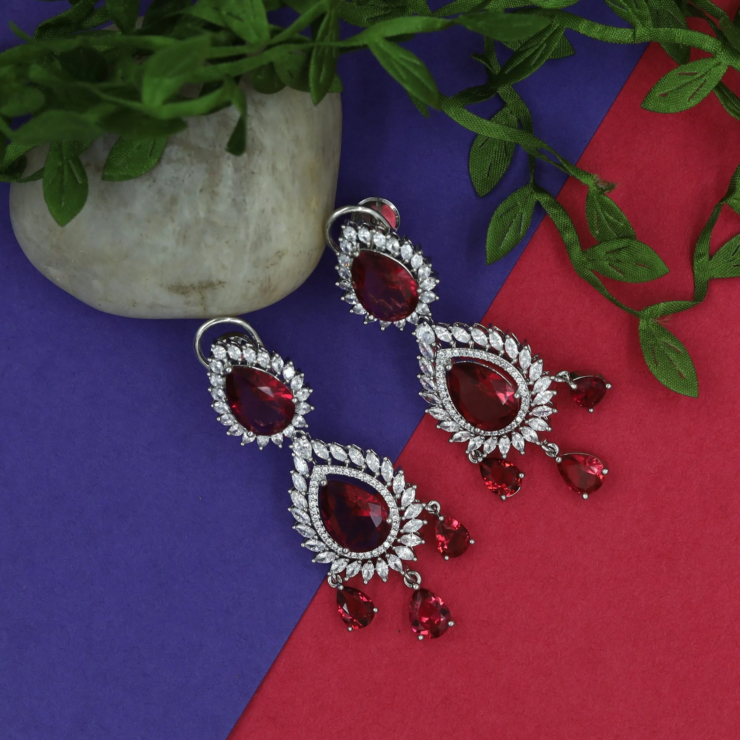 Round Neck Zircon/AD Necklace Set 12975-34
