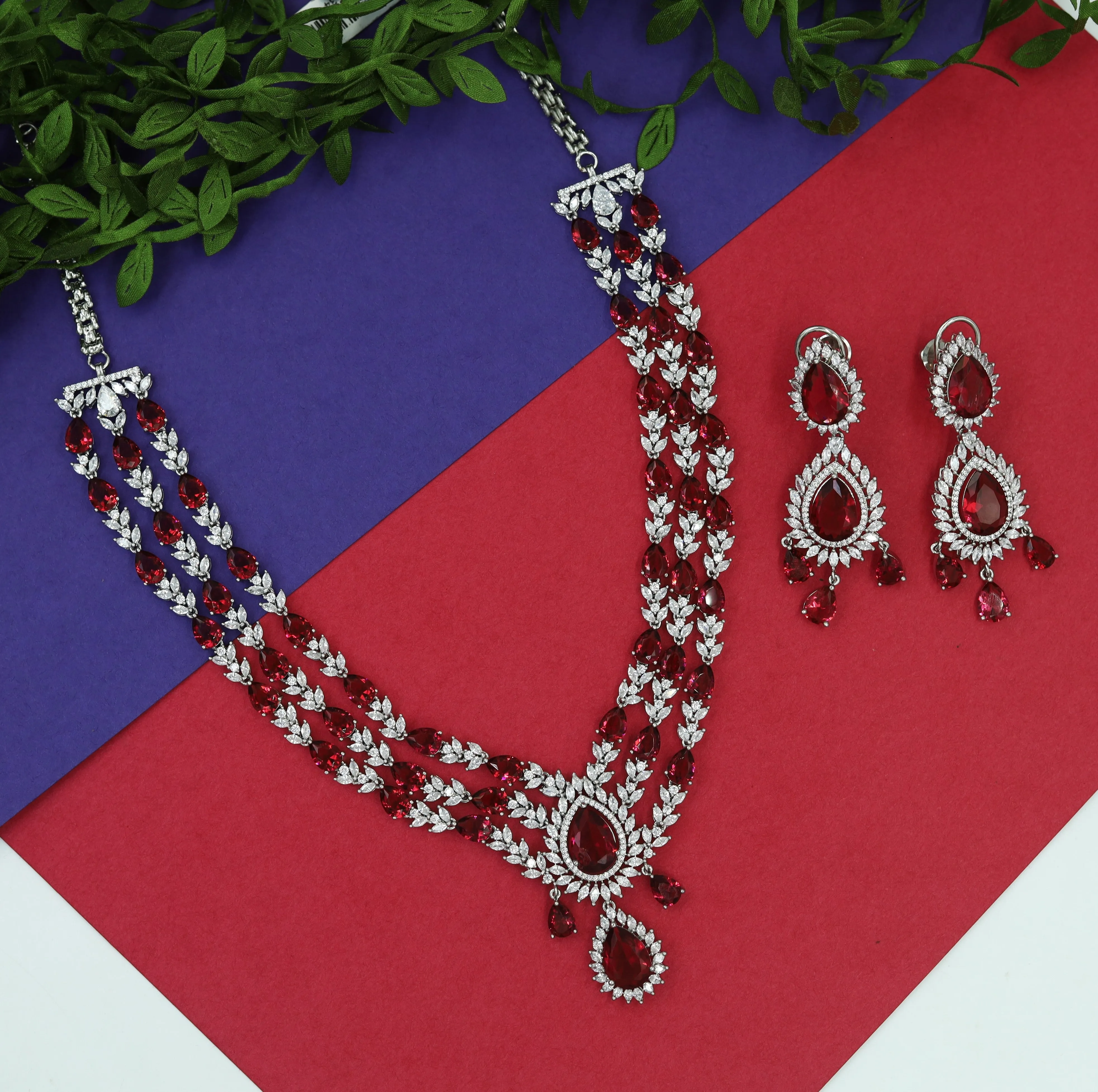 Round Neck Zircon/AD Necklace Set 12975-34