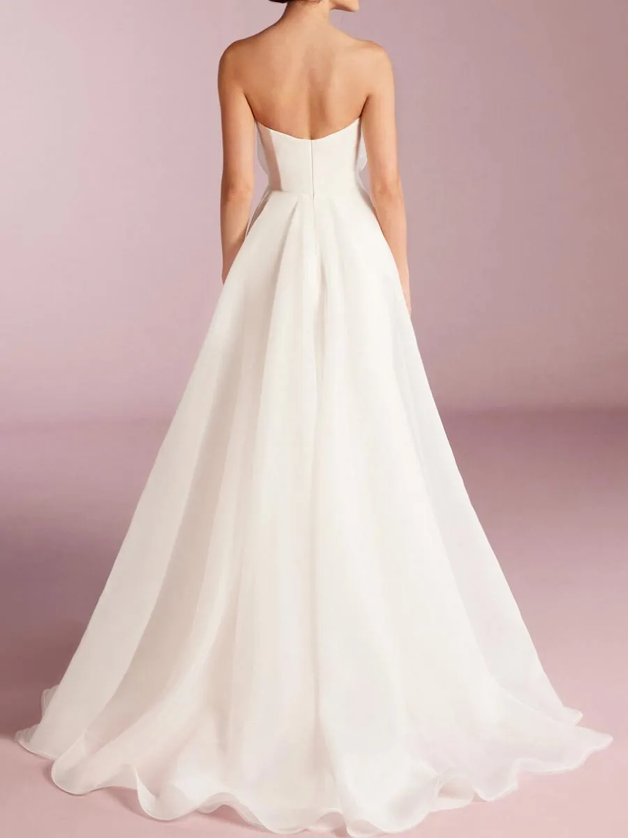 Strapless A-line Organza Large Floral Wedding Dress