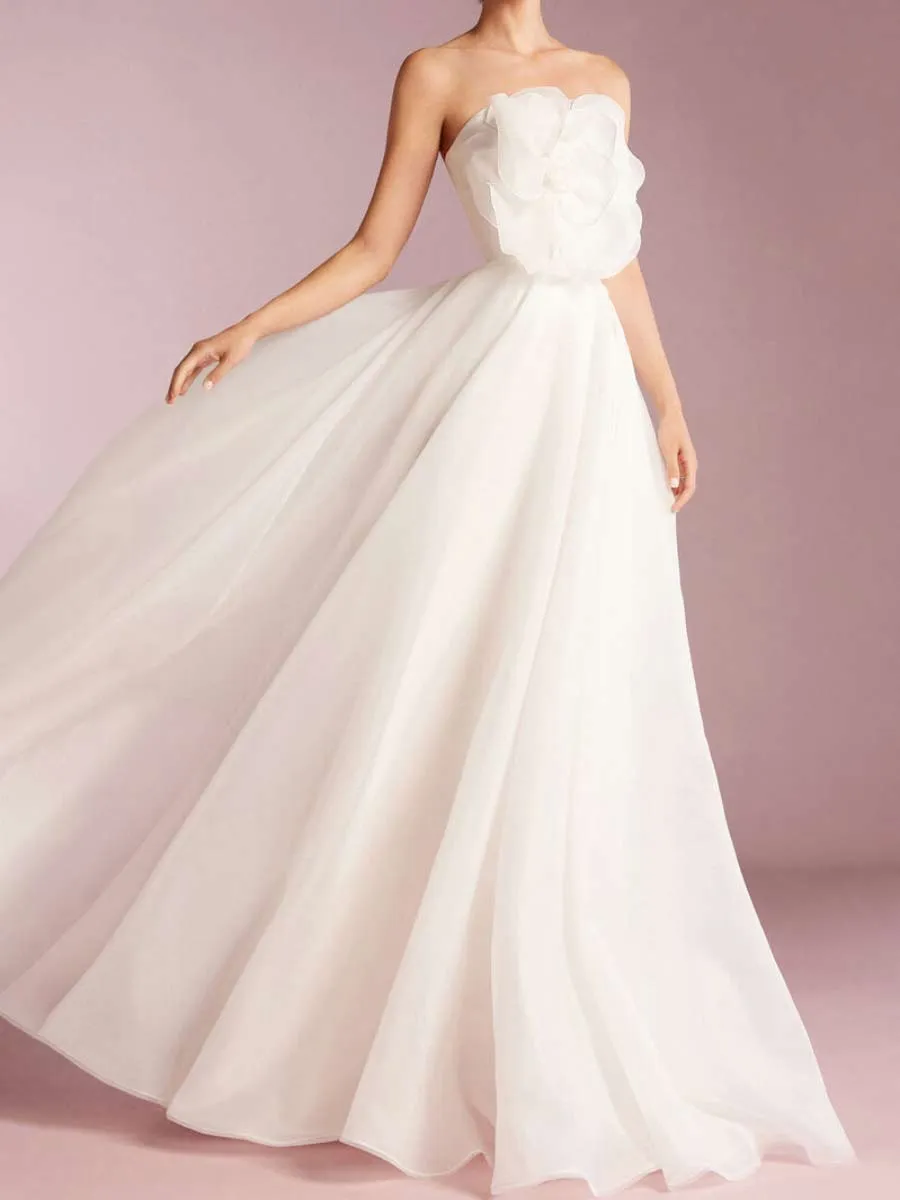 Strapless A-line Organza Large Floral Wedding Dress