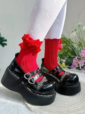 Sweet Lolita Red Bow Knitted Ankle Socks