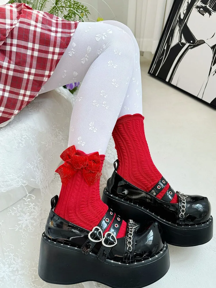 Sweet Lolita Red Bow Knitted Ankle Socks