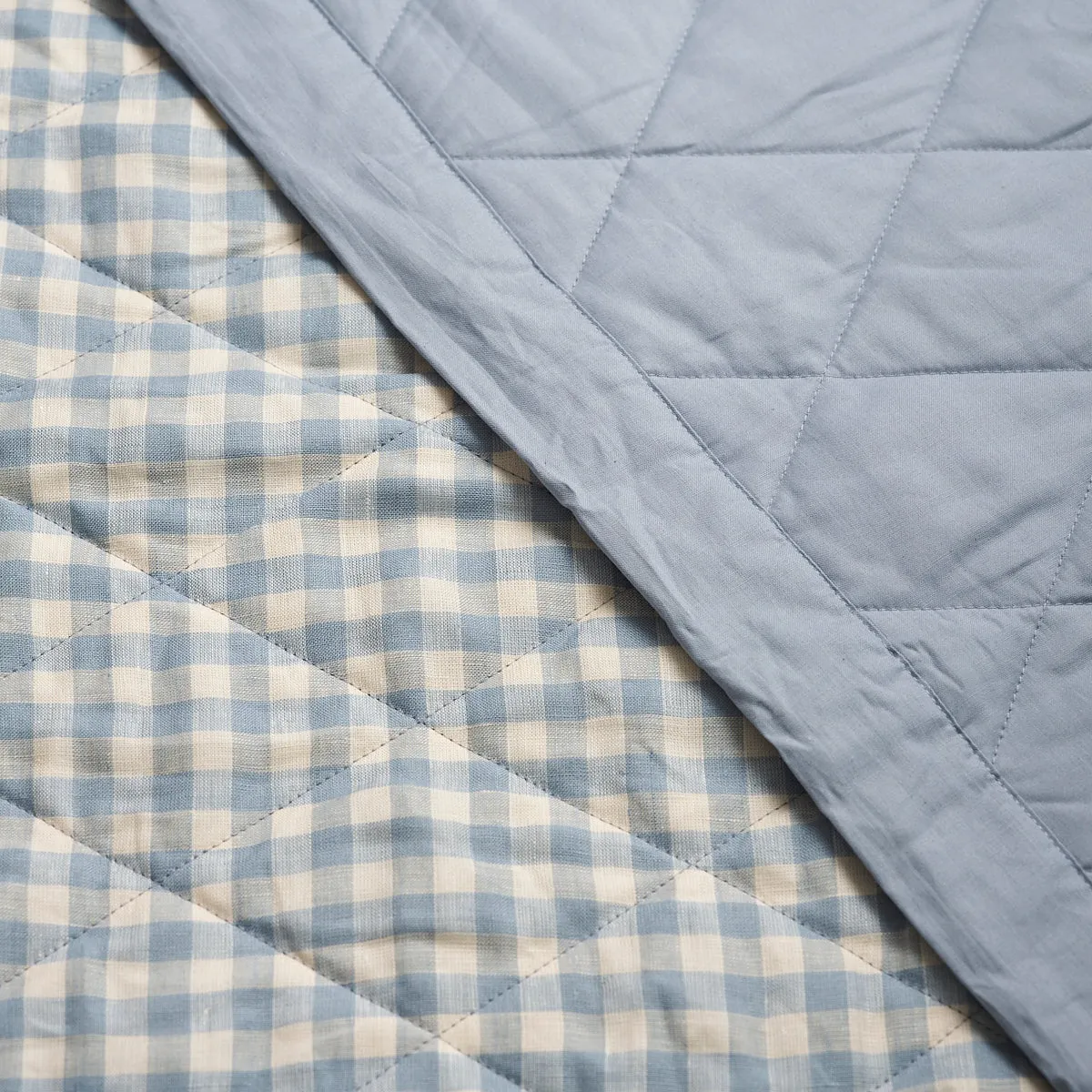 Warm Blue Gingham Linen Quilt