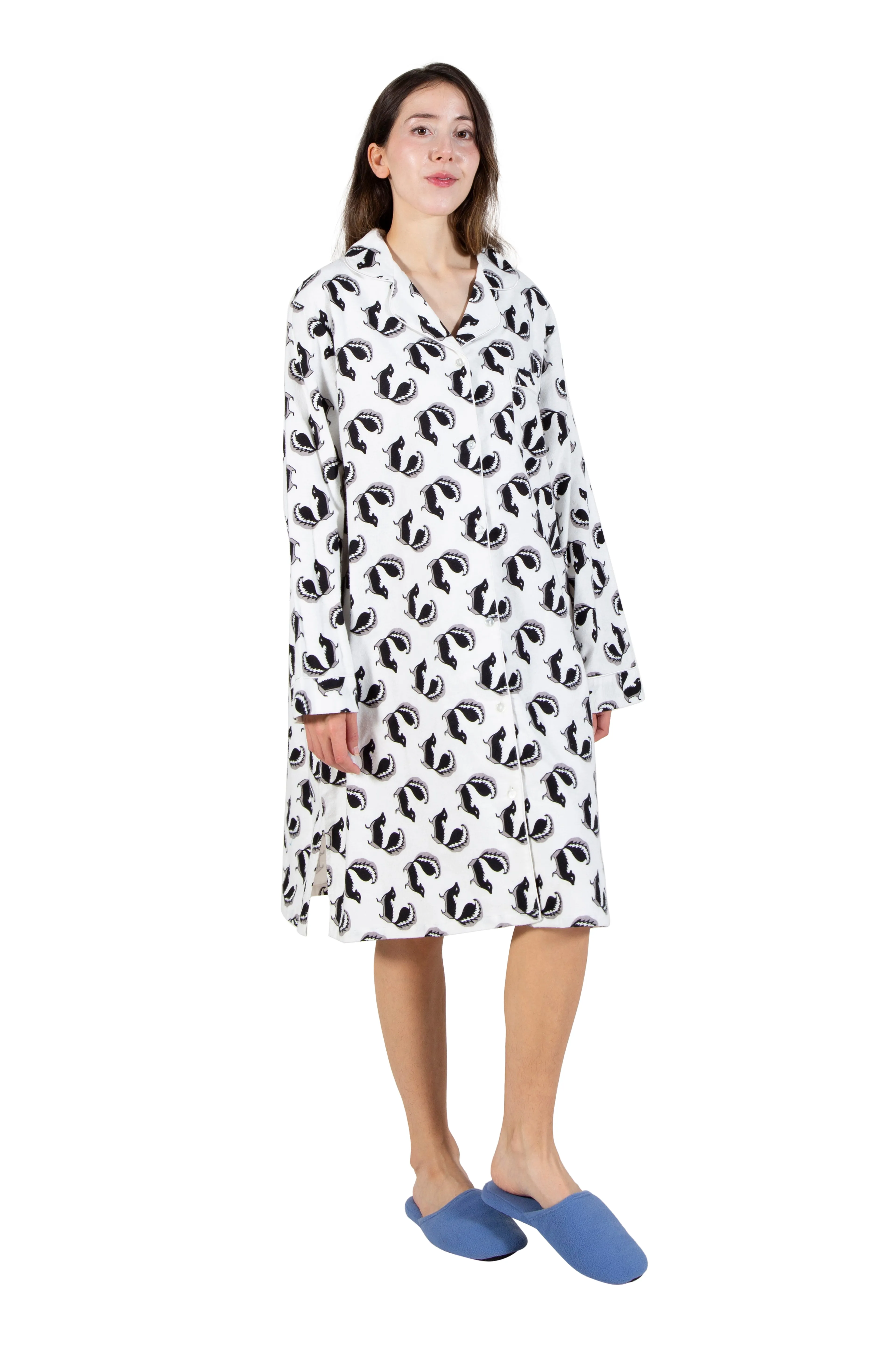 Whimsical Skunk Flannel Night Shirt