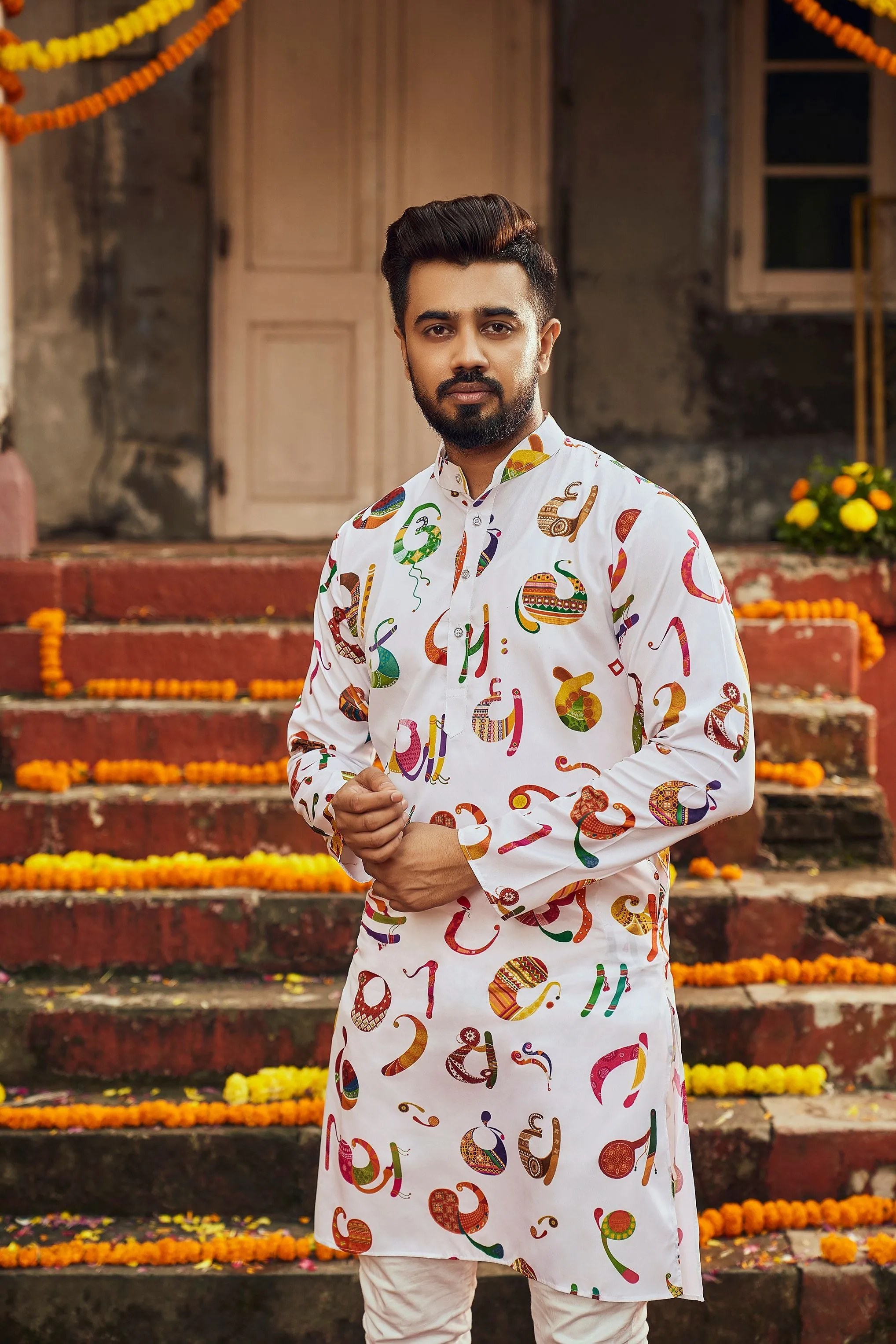 White Colour Art Silk Heavy Thread Work Kurta Payjama