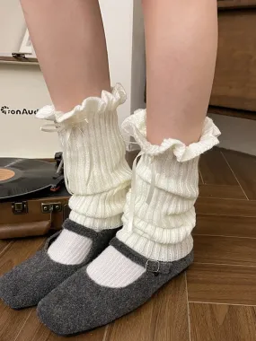 White Sweet Bowknot Knitted  Leg Warmers
