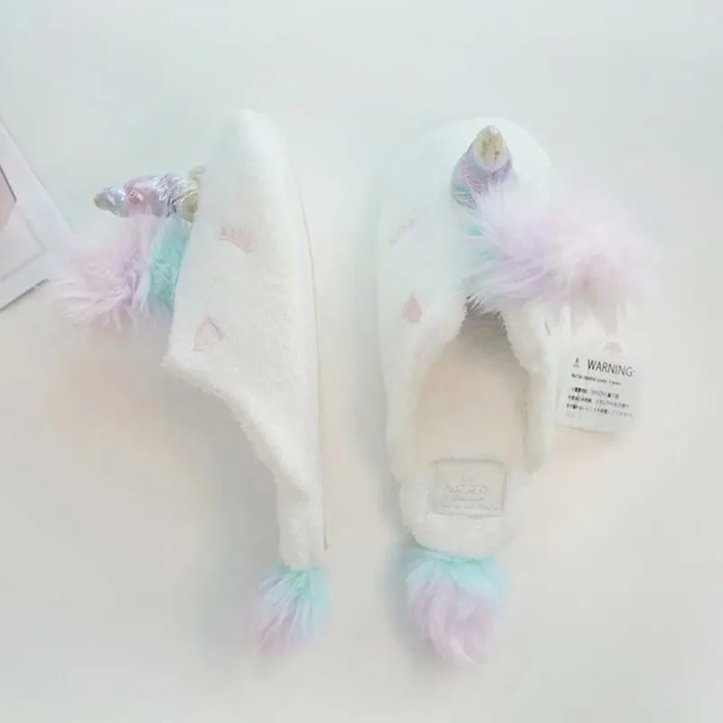 White Unicorn Mule Plush Slippers