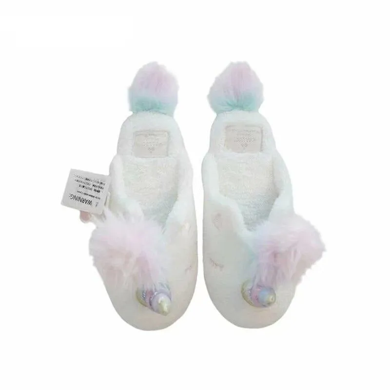 White Unicorn Mule Plush Slippers
