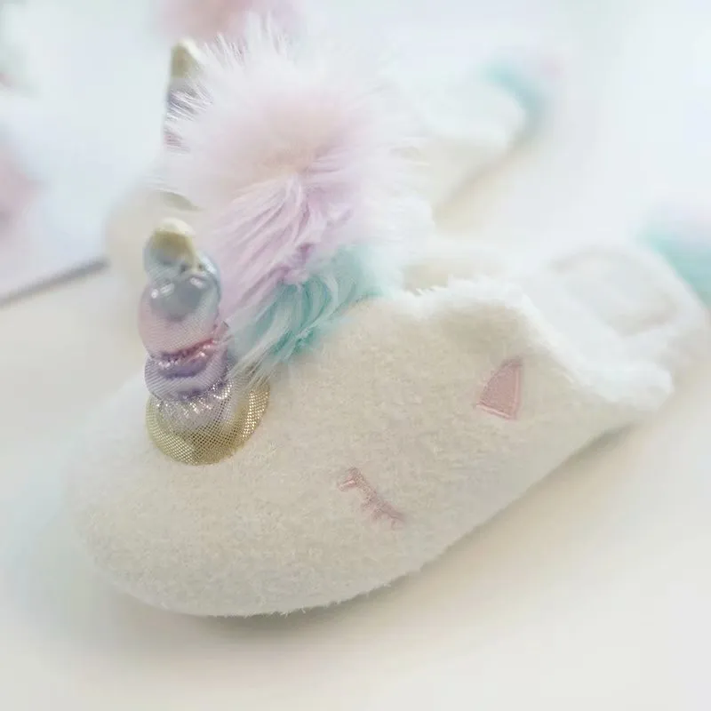 White Unicorn Mule Plush Slippers